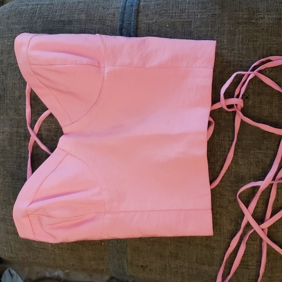 Zara Barbie Pink Lace-up Open Back Bustier Crop Top Size XS - Picture 5 of 10